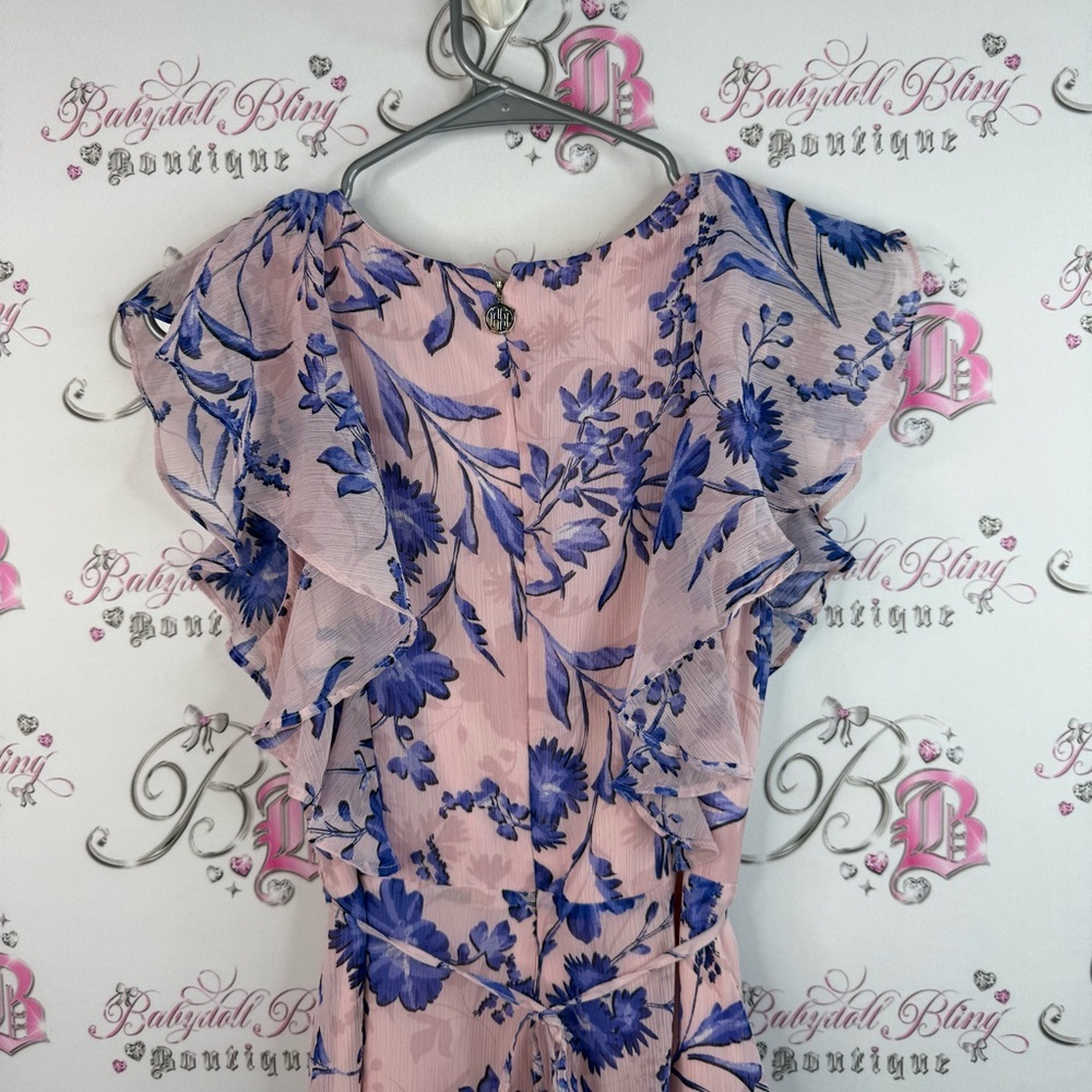 Tommy Hilfiger dress ruffles frilly frills gold charm Floral Pink and Blue Dress - Picture 10 of 14